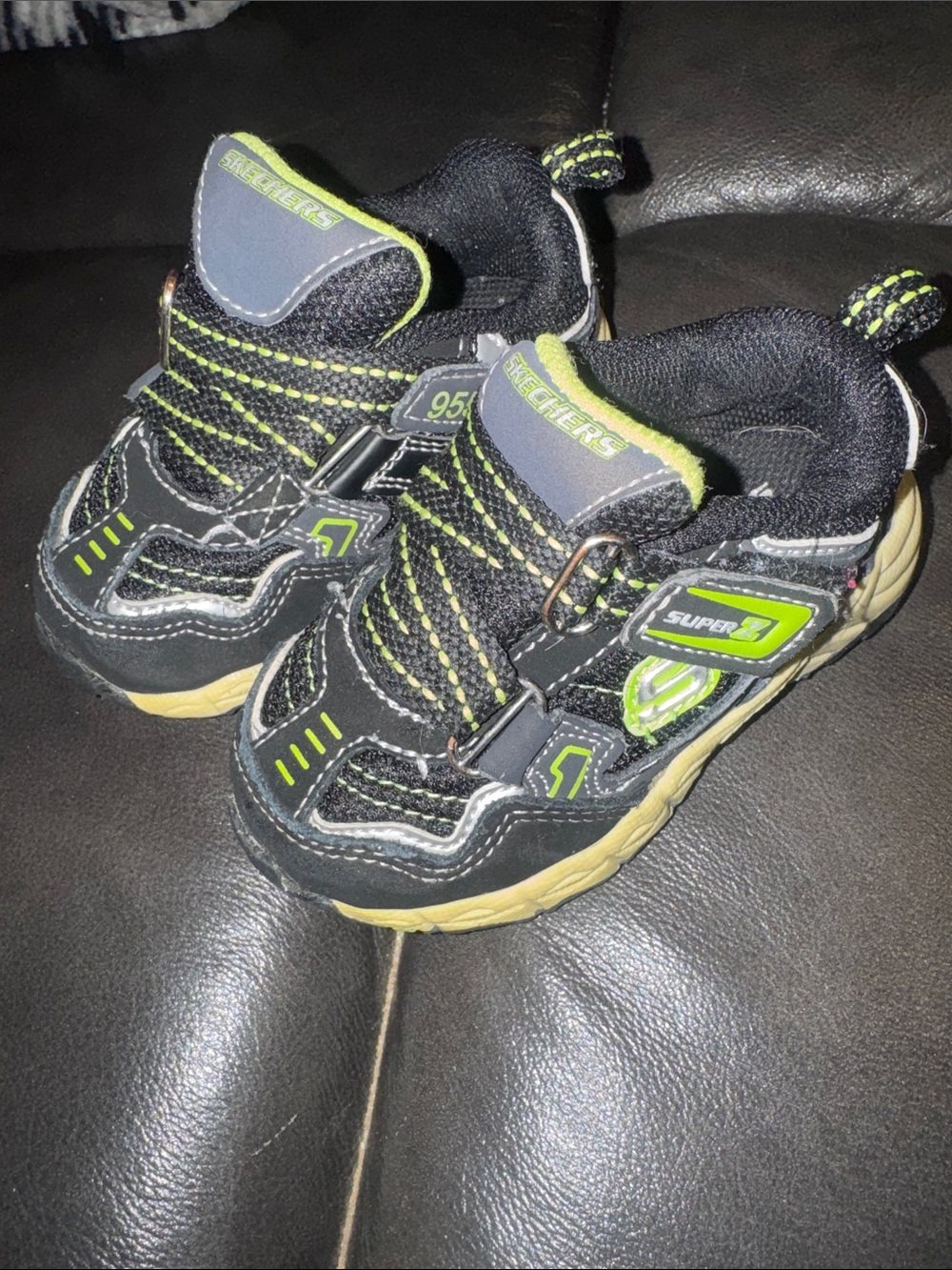 Skechers baby- 4  Black & Lime Green Athletic Sneakers with Hook-and-Loop Strap